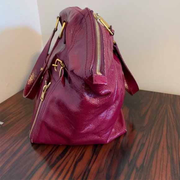 Yves Saint Laurent Large Downtown Plum Patent Bag - Picture 3 of 8